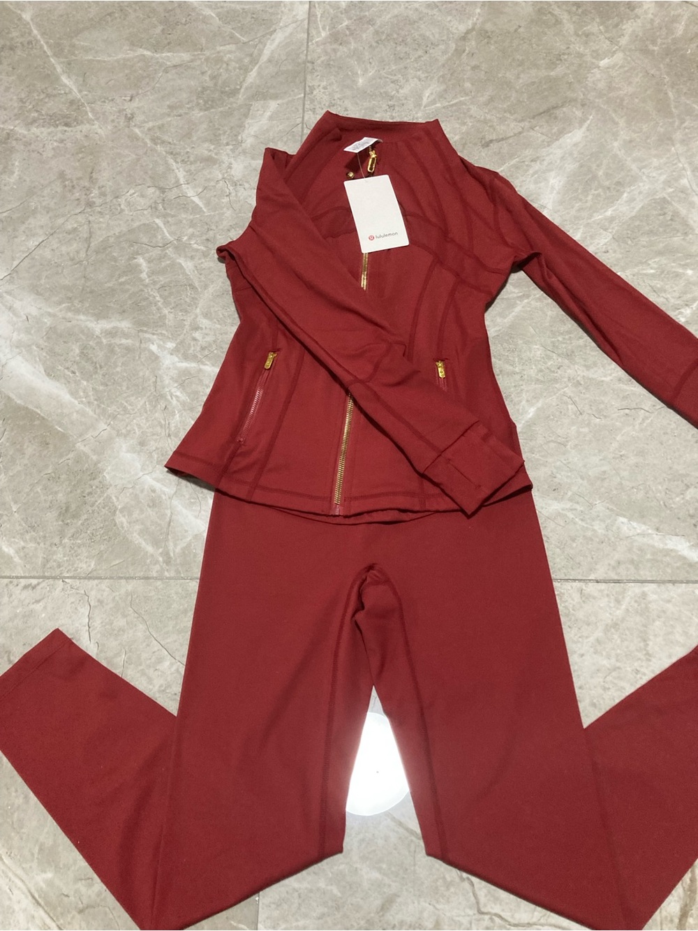 lululemon athletica Deep Red Zip Jacket & Legging Set